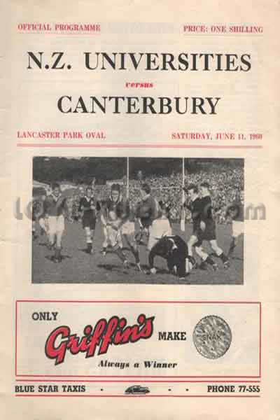 1960 Canterbury v New Zealand Universities  Rugby Programme